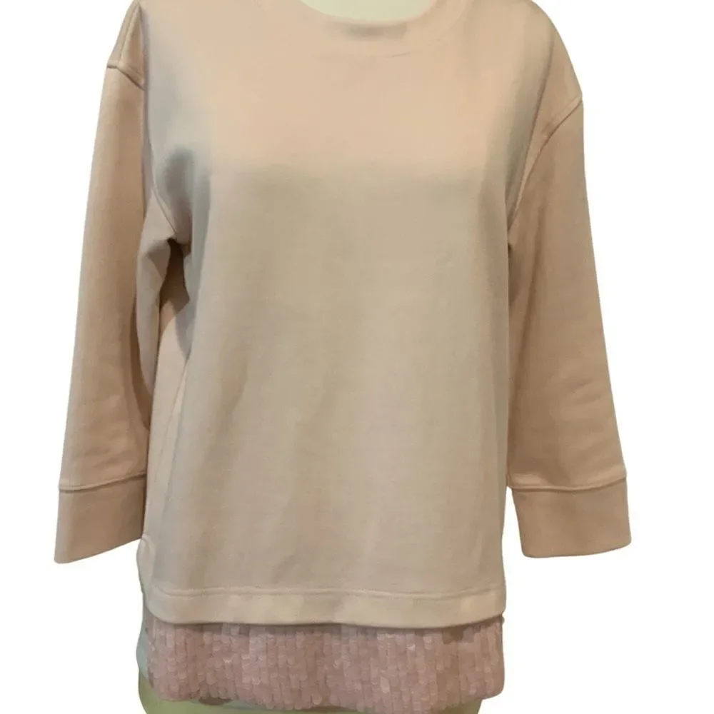 J. Crew Blush Pink Sequin-Trim Sweatshirt B7027 S Small